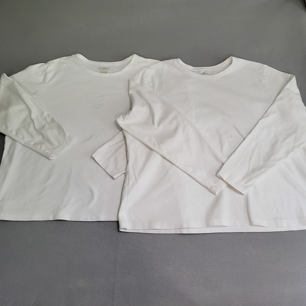L.L. Bean White Long Sleeve T-Shirt Lot Of 2 100% Cotton Women's Plus Size 2X